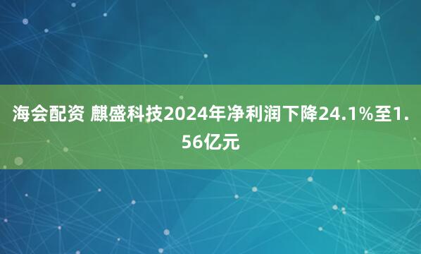 海会配资 麒盛科技2024年净利润下降24.1%至1.56亿元