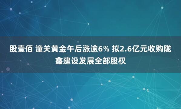 股壹佰 潼关黄金午后涨逾6% 拟2.6亿元收购陇鑫建设发展全部股权